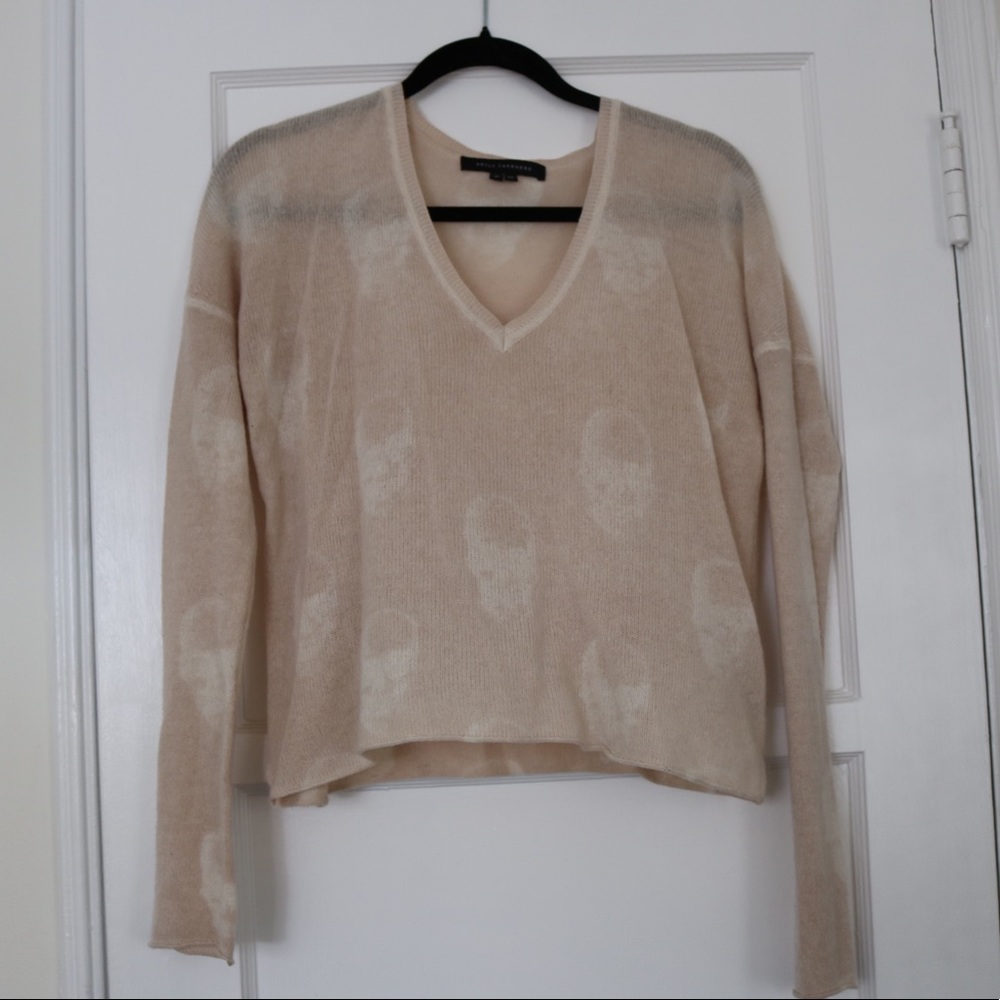 Skull Cashmere Tan Cropped Sweater